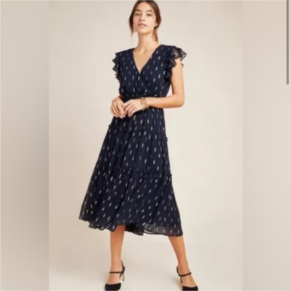 Anthropologie | Dresses | Anthropologie Blue Pleated Midi Dress With ...